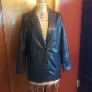 Women's Black Leather Blazer